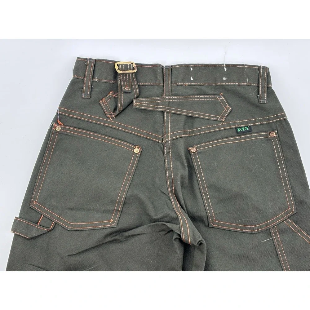 Vintage Ely Mens Buckle Back Jeans Dark Green Denim 26x32 Retro Cinch Back